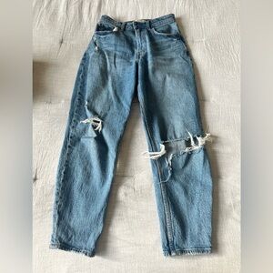 Abercrombie & Fitch Blue Straight Leg Jeans with Distressed Knees